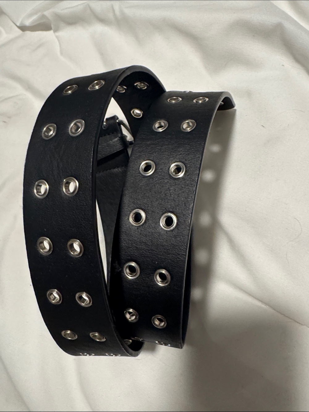 Double Row Grommet Black Faux Leather Belt